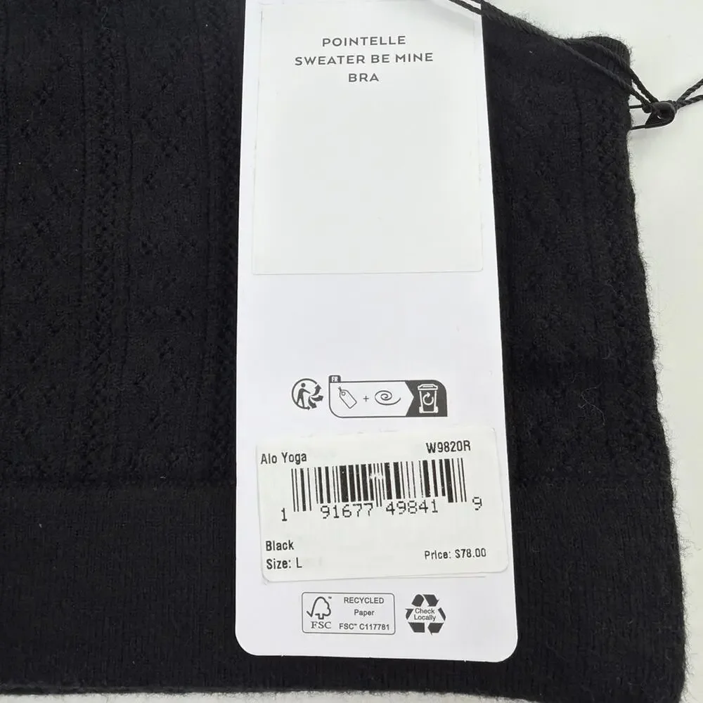Alo Yoga Black Pointelle Sweater Be Mine Bra Size L